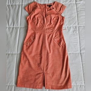 Sharagano Coral Midi Dress with Cap Sleeves